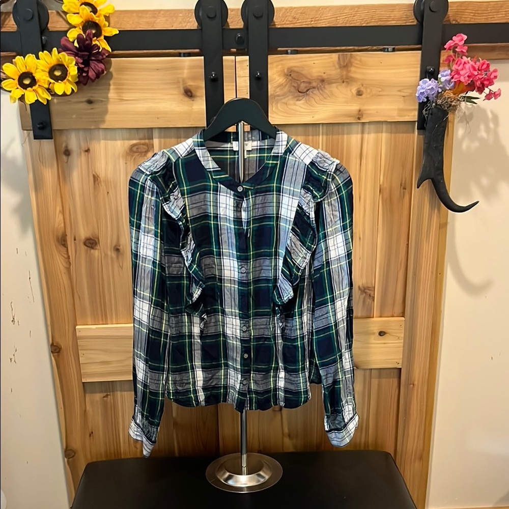 J. Crew Plaid Button Down Shirt - Green and Blue